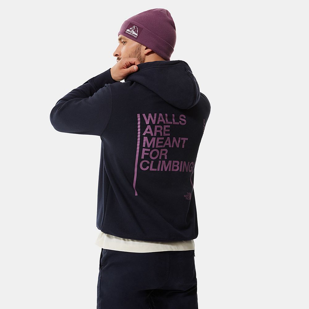 The North Face Hoodie Mens Australia - The North Face Walls Are Meant For Climbing Navy / Purple (LC